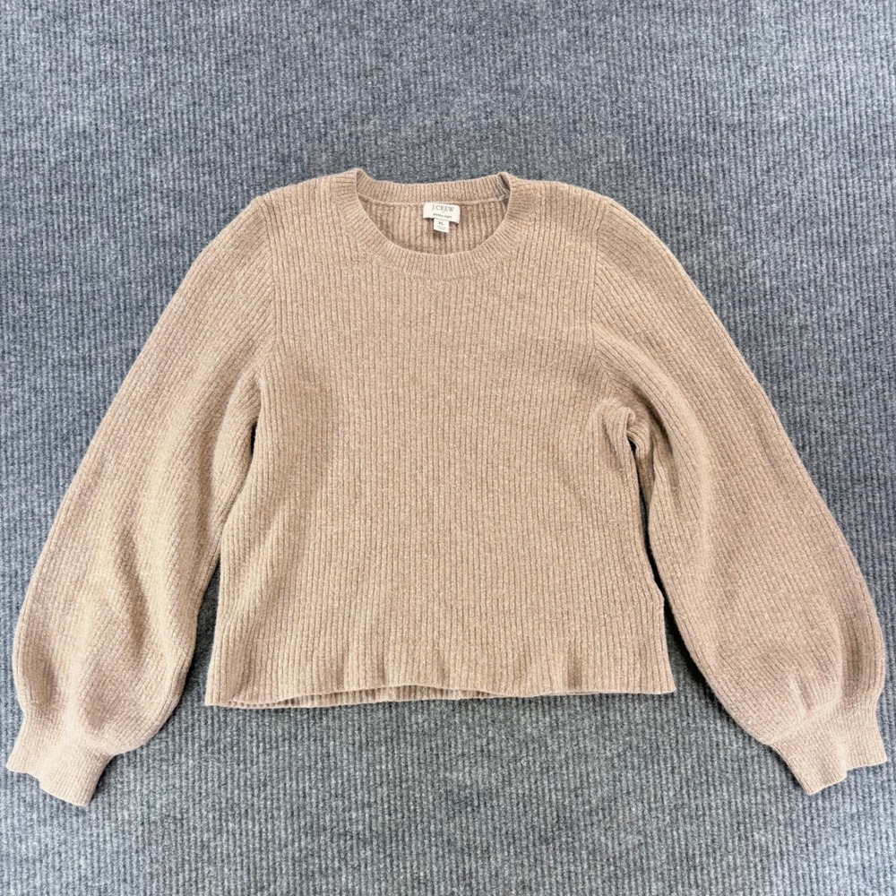 J.Crew Extra-Soft Ribbed Puff Balloon Sleeve Sweater Tan Beige XL Wool Blend